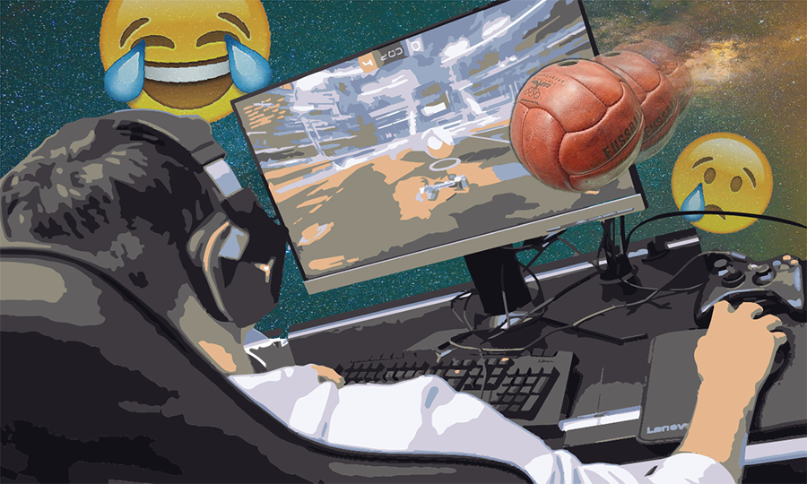 Ein Gamer sitzt spielend vor seinem PC