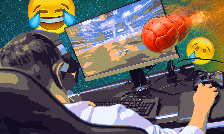 Ein Gamer spielt vor einem Bildschirm sitzend